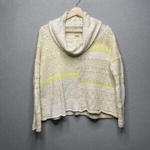 Free People Patchwork Knit Cowl Neck Sweater Womens Textured Oversized Cozy S
